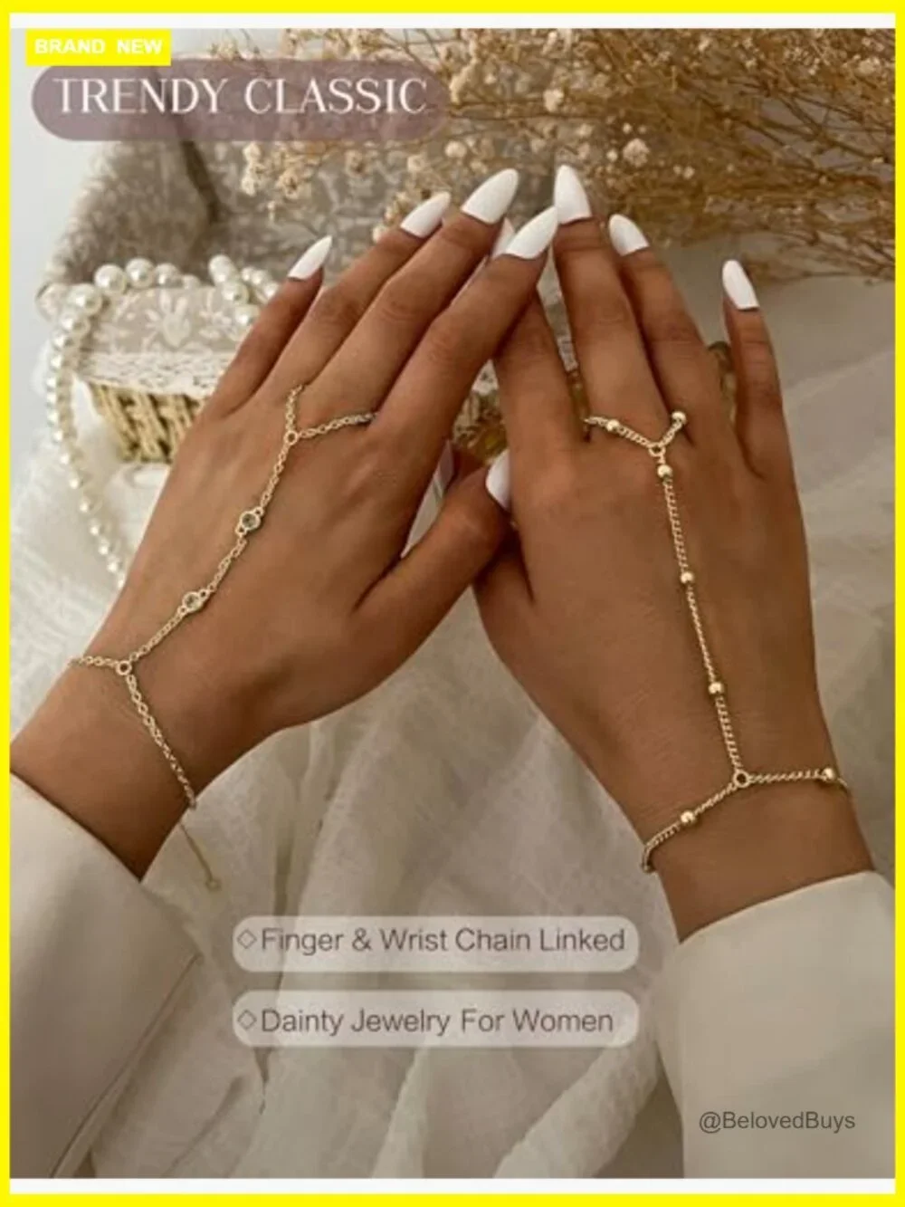 4 Dainty Gold Hand Chain Bracelets Set, Stackable Beaded CZ Bracelets